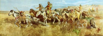 Las mujeres indias mudando el campamento 1896 Charles Marion Russell Pinturas al óleo